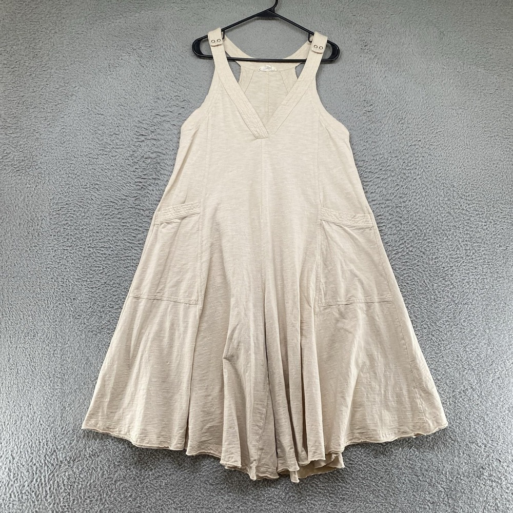 Oli & Hali Overalls Womens Small Beige Wide Leg Pockets Lagenlook Boho Beachy